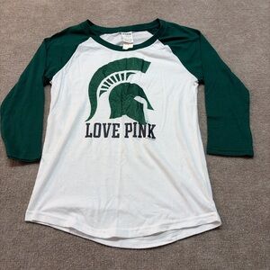 NWT Victoria’s Secret PINK Michigan State Spartans Glitter Raglan Tee 1761